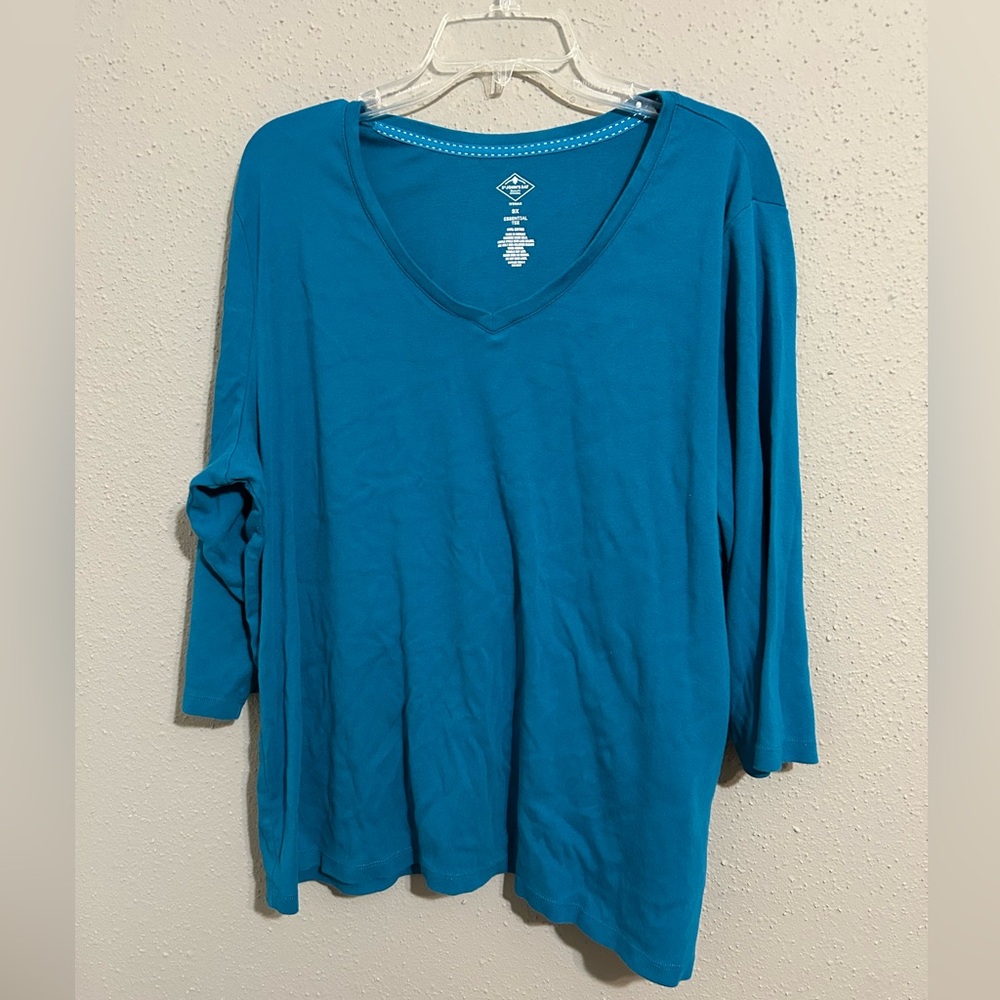 St. John's Bay Teal Long Sleeve V-Neck Top